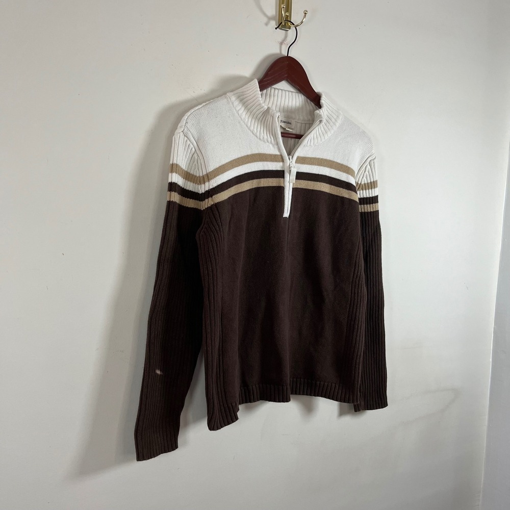 Vintage Y2K St John's Bay Chocolate Brown Ribbed Quarter Zip Sweater Striped - Picture 3 of 8